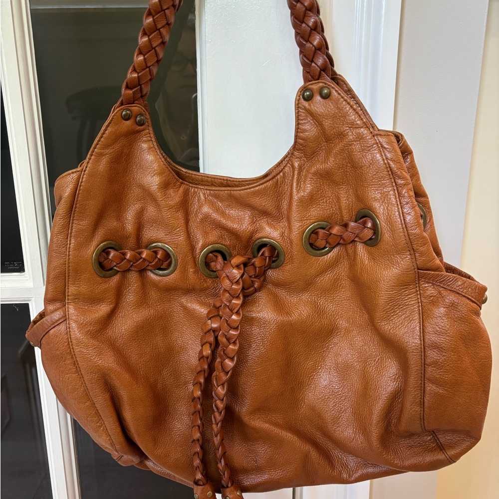 Kooba Tan Braided Leather Hobo Bag